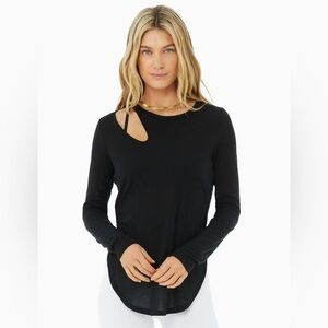 ALO YOGA Ribbed Peak Cutout Long Sleeve Top in Black